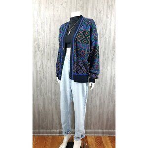 Vintage 80s 90s Grandpa Cardigan Button Up Grunge Slouchy Boho Nerd Academia M/L